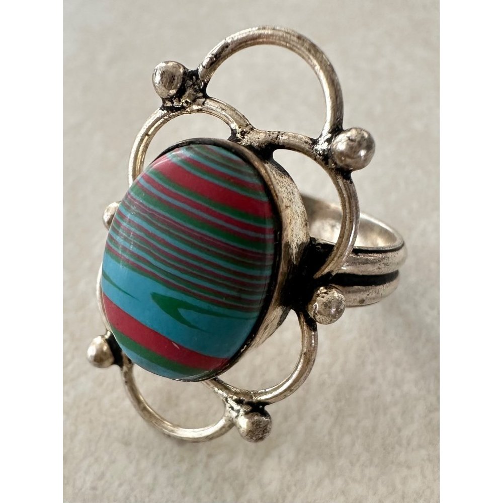 Solid 925 Sterling Silver Multicolor Blue Green R… - image 1